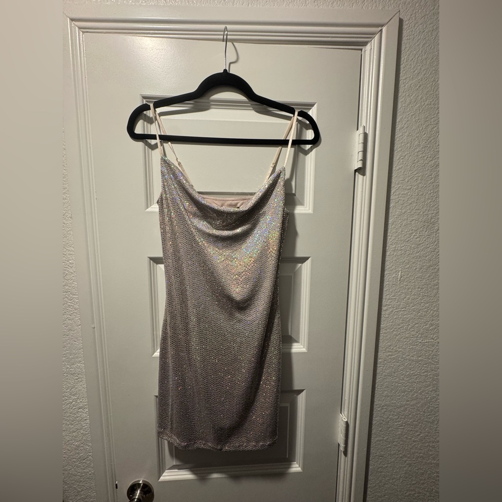 Sparkling Silver Cowl Neck Dress